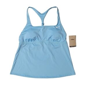 New Nike Light Blue Racerback Swim Top with Built-in Shelf Bra Size Large